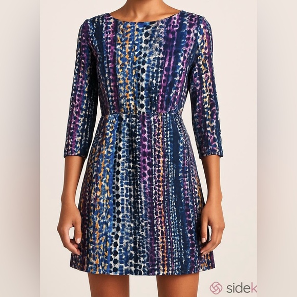 charlie jade Dresses & Skirts - Charlie Jade Multicolor Abstract Boatneck 3/4 Sleeve Elastic Waist Lined Dress S